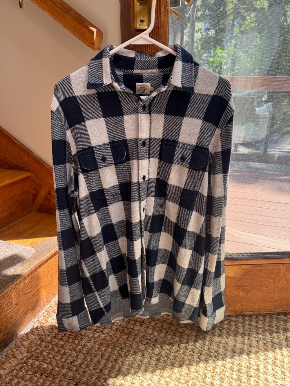 Faherty Navy & White Buffalo Plaid Sweater-Shirt